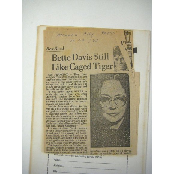 Bette Davis In Person Film Program 1974 Newspaper Clip About Eve Human Bondage - Picture 5 of 6